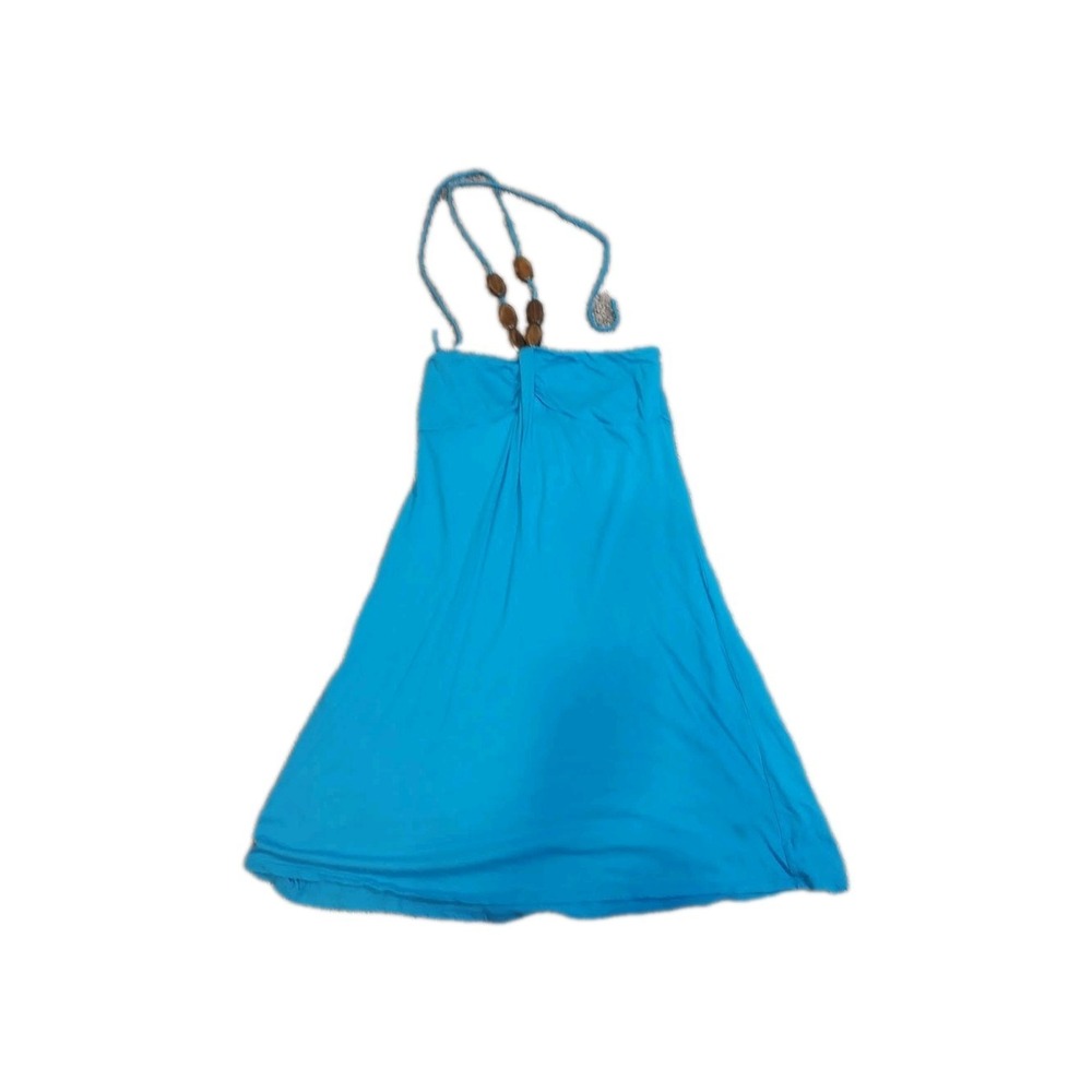Aqua Blue Tropical Beach Sun Dress Halter Neck Resort Wear Women Size M